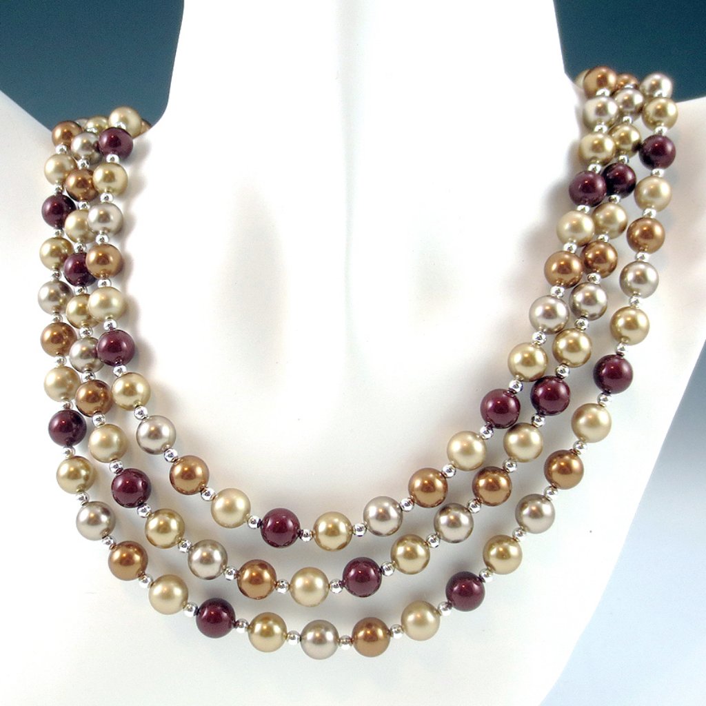 Crystal Pearl & Sterling Silver 3-Strand Necklace